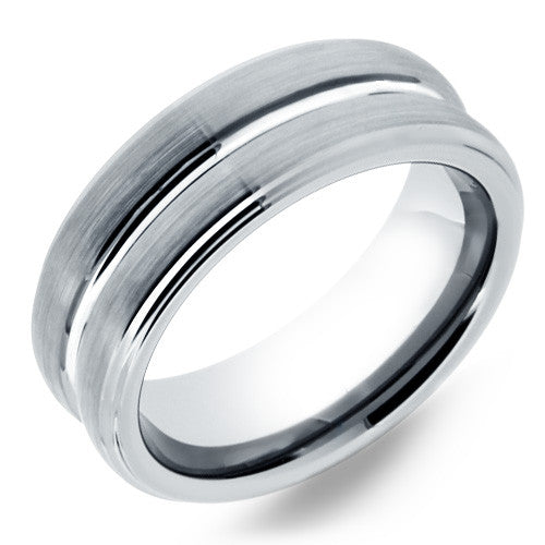 8mm Mens Tungsten Wedding Band With Satin Finish & Center Grooves - NorthernRoyal - 1