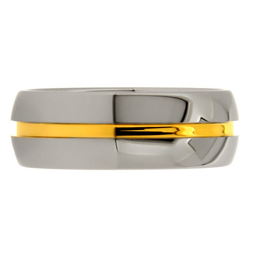 Mens wedding band - tungsten ring with mirror finish and yellow gold