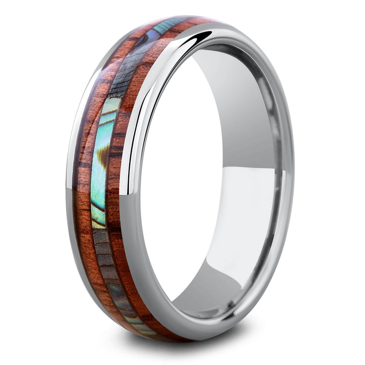 Opal Koa Wooden Ring Crafted Out Of Tungsten