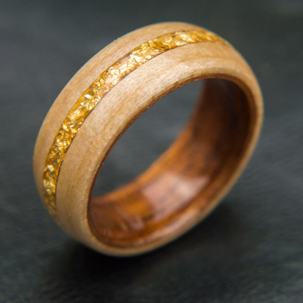 Koa Wood and Maple With Gold Flakes Inlaid In the Center