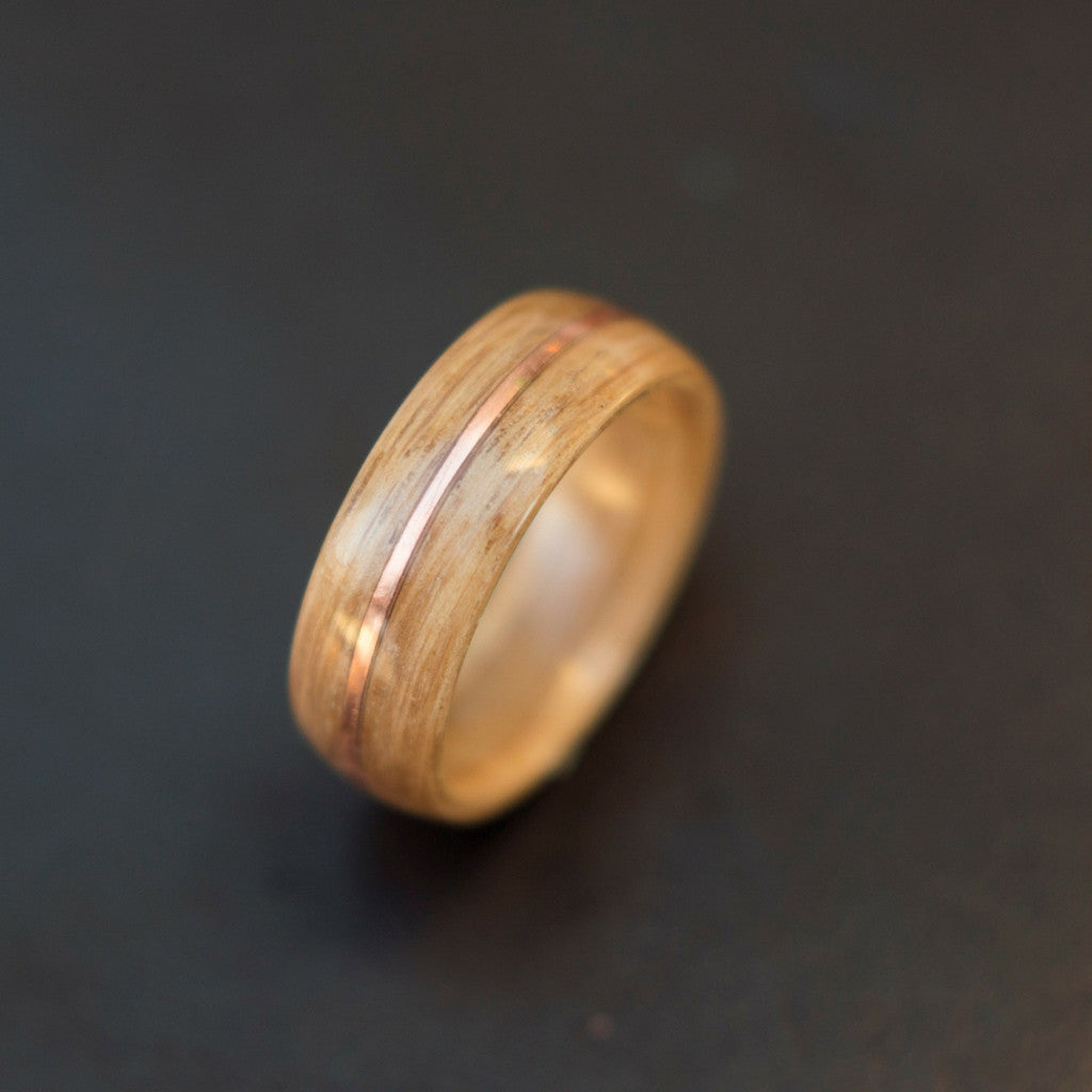 Bentwood Ring Made From Oak Wood With Copper Stripe