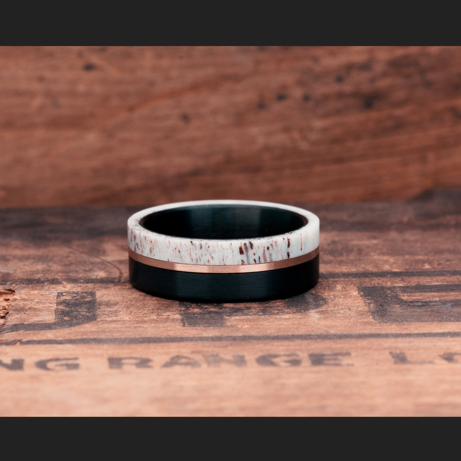 Black Forest Buck Ring - Men's Tungsten Antler Ring With Copper ...