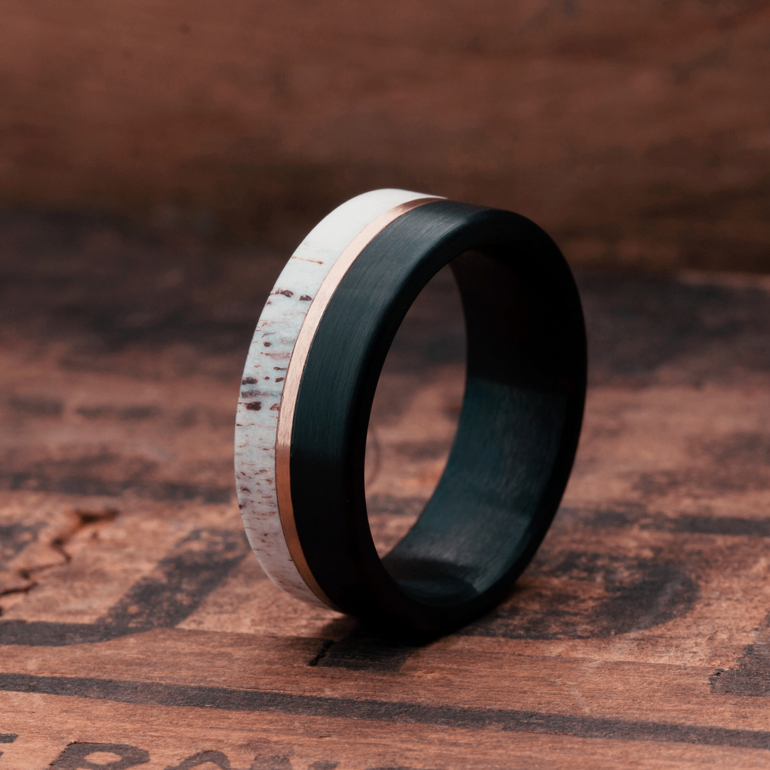 Black Forest Buck Ring - Men's Tungsten Antler Ring With Copper ...