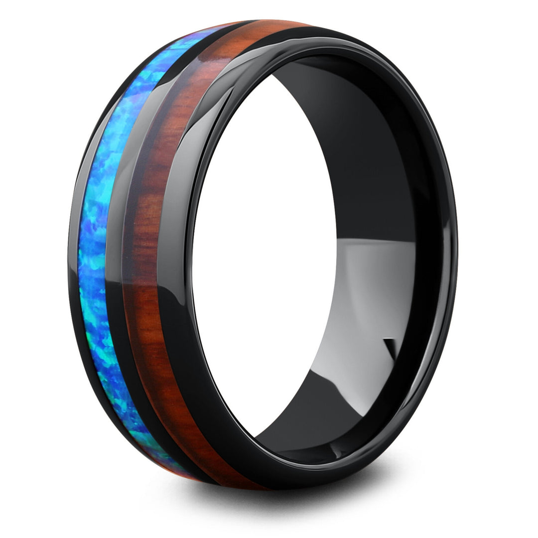 Men's Opal Wooden Barrel Ring