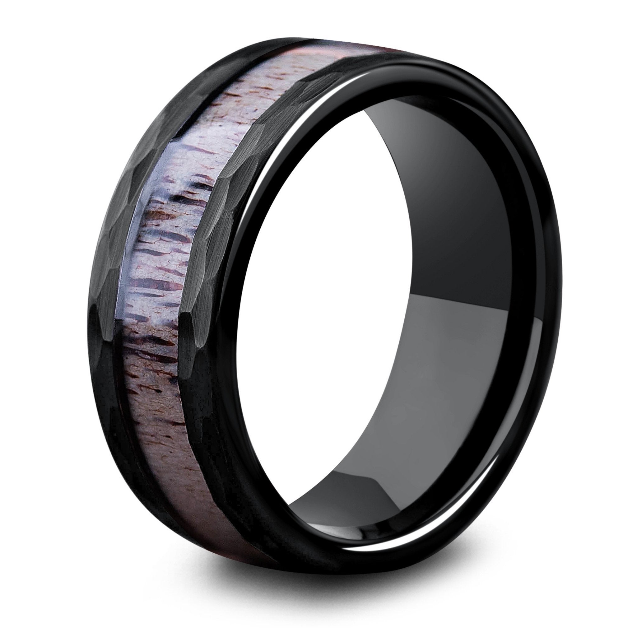 8MM Tungsten Diamond Ring - 3 Stone Satin Finish Center and Bevel Edge -  Triton Jewelry