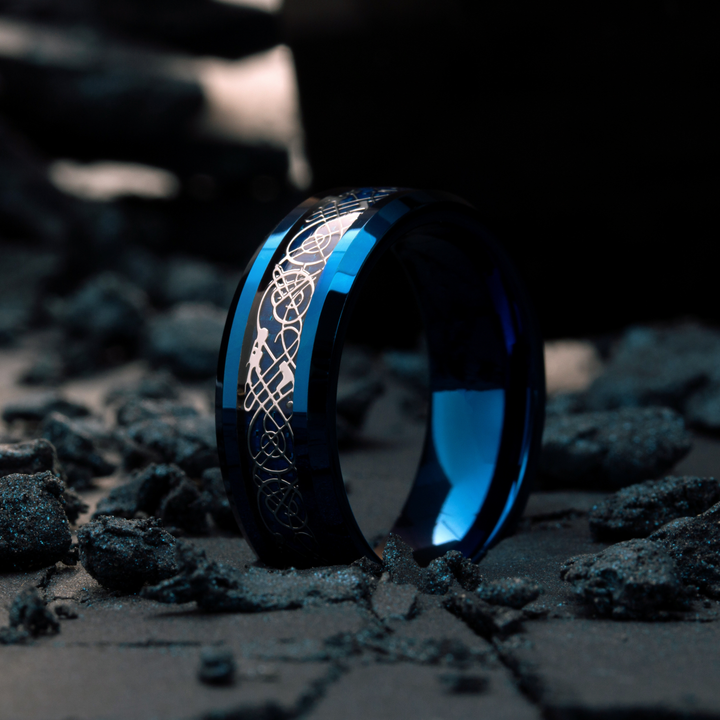Men's Blue and Silver Celtic Wedding Band
