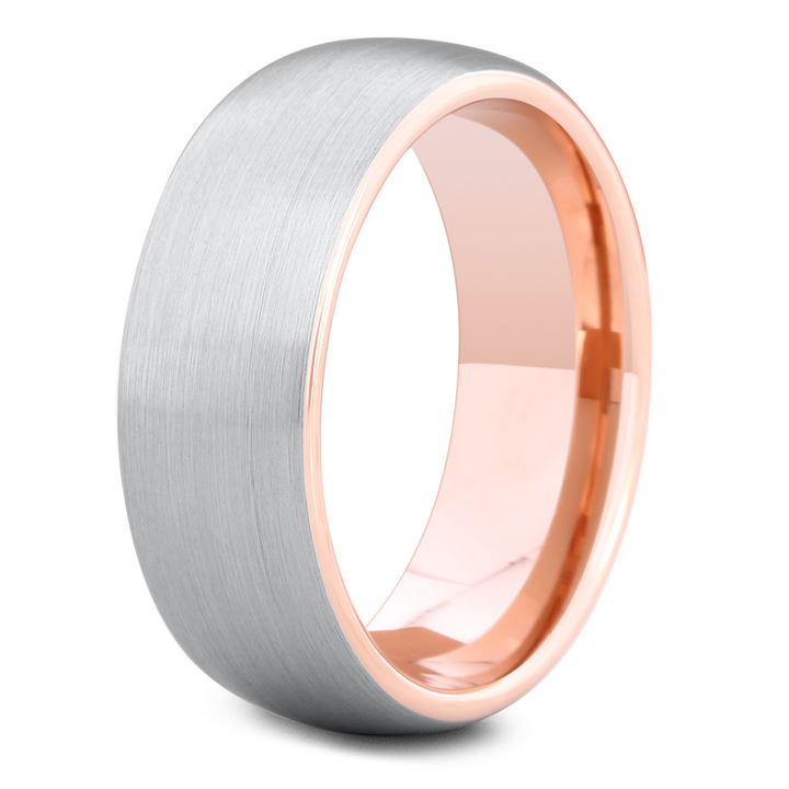 Men's Brushed Silver and Rose Gold Wedding Ring - 8mm Width