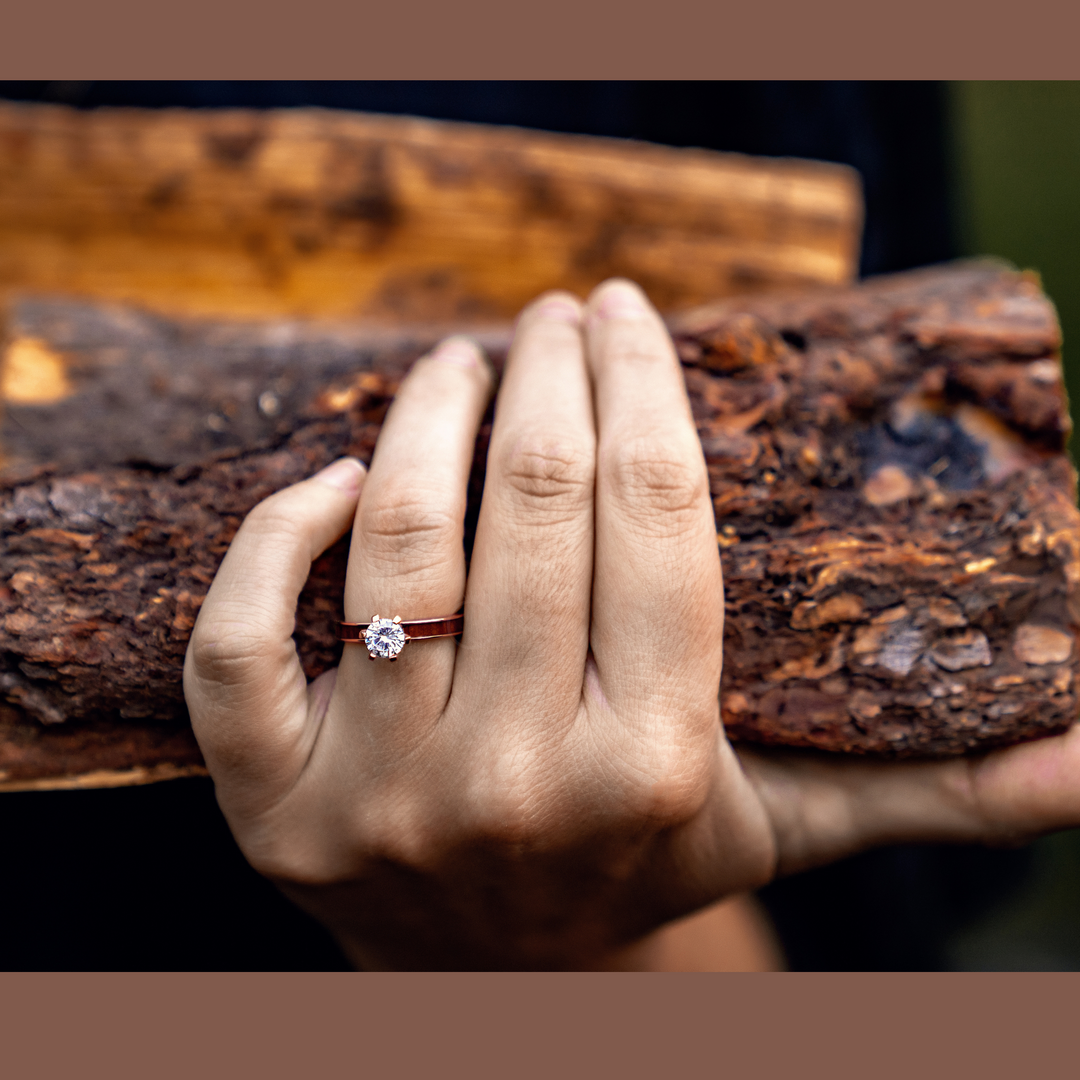 Women's Diamond Forest In Rose Gold | Women's Rose Gold Solitaire Ring Wood