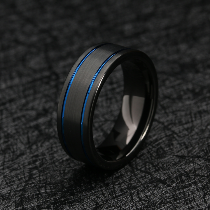Men's Blue and Black Wedding Band | Engravable Men's Wedding Ring