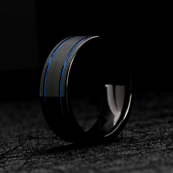 Men's Blue and Black Wedding Ring | Personalize It With Engraving