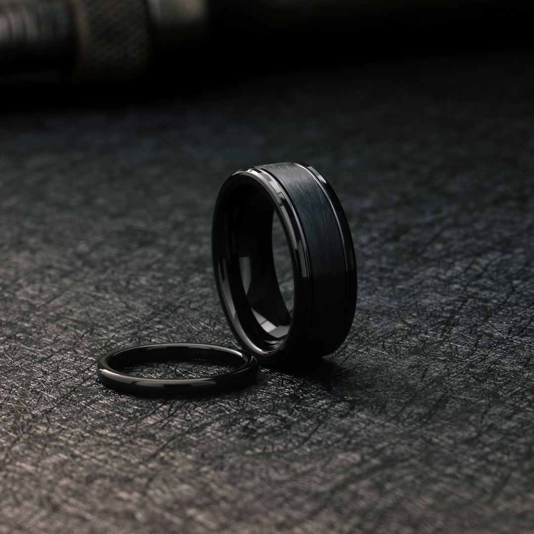 His and Her all Black Wedding Ring Set | His and Her Wedding Ring Set 2