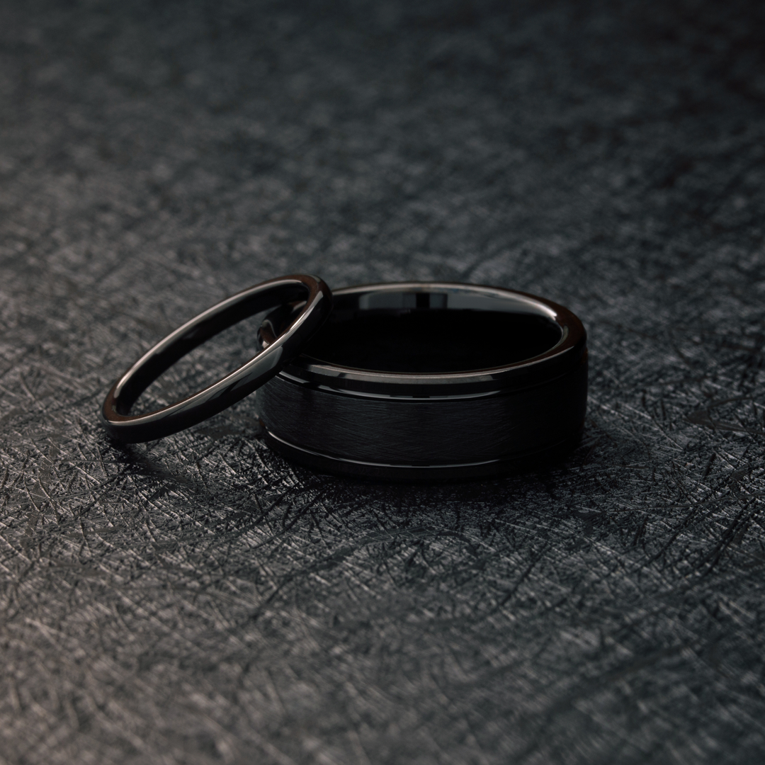 His and Her all Black Wedding Ring Set | His and Her Wedding Ring Set 2