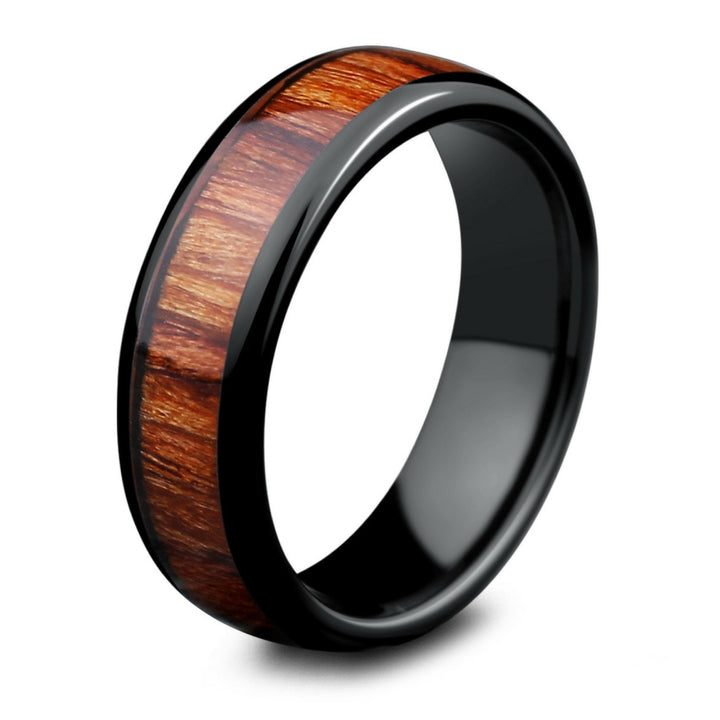 Black Ceramic and Wood Wedding Ring
