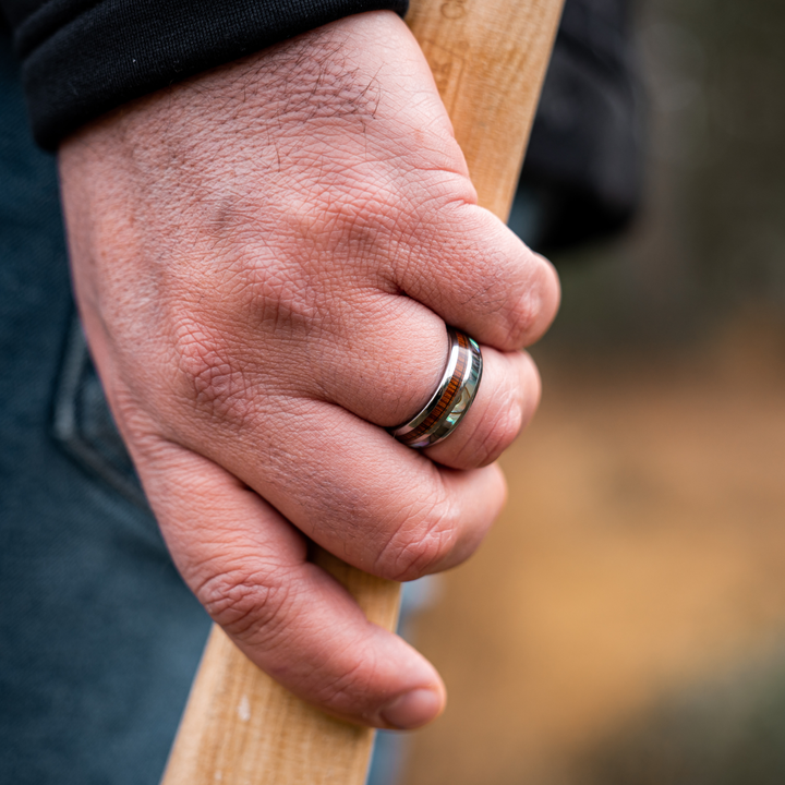 Men's Abalone and Wood Wedding Ring - Men's Wedding Rings
