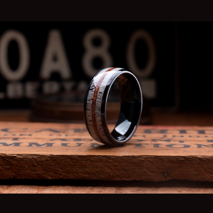 Mountain Buck - Antler Ring With Koa Wood Center