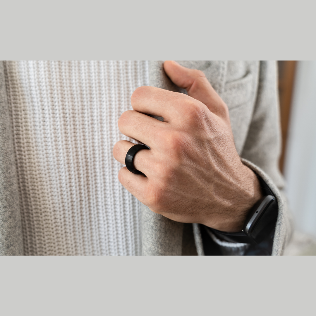Men's Black Wedding Band | Men's Black Wedding Ring With Brushed Textured Top