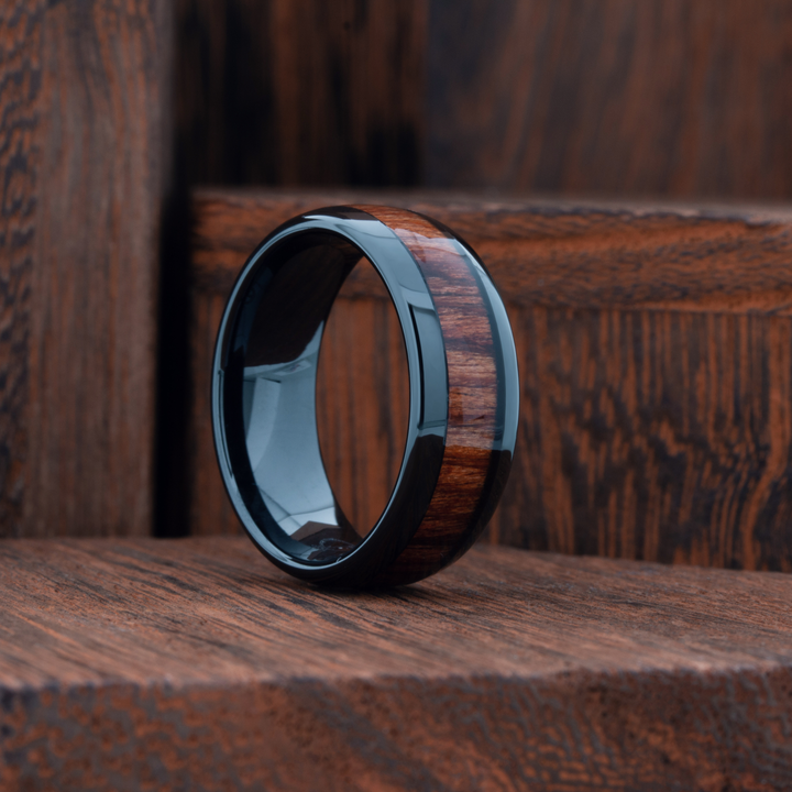 Men's Black Wooden Wedding Ring Polished - Men's Wooden Wedding Ring
