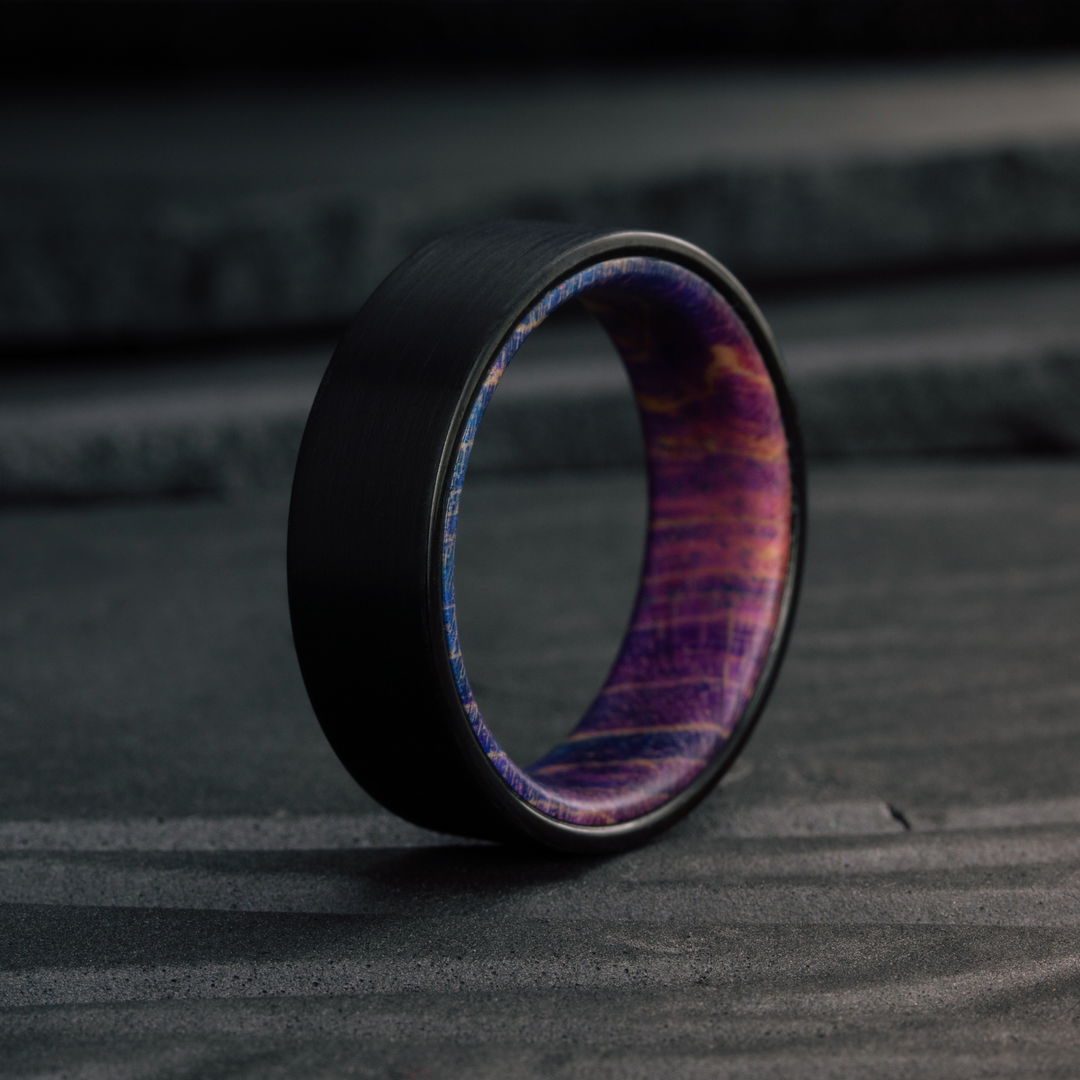 Men's Black Wedding Band With Colorful Wood Interior