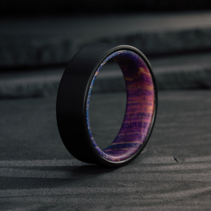 Men's Black Wedding Band With Colorful Wood Interior