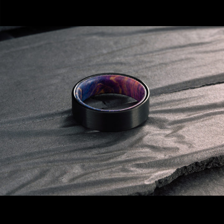 Men's Black Wedding Band With Colorful Wood Inside