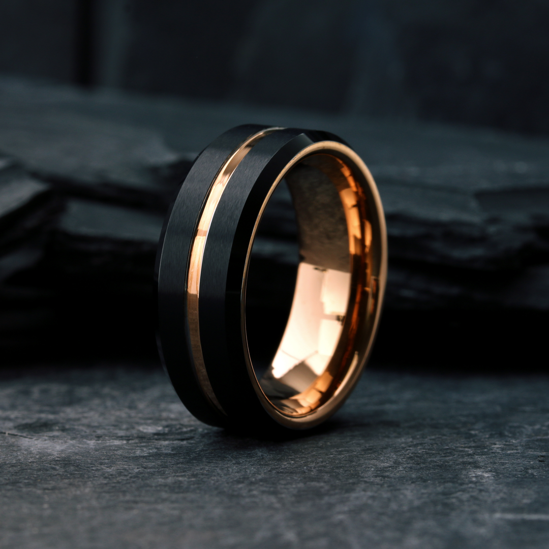 Modern Rose | Men's Rose Gold and Black Wedding Band – Northern Royal, LLC