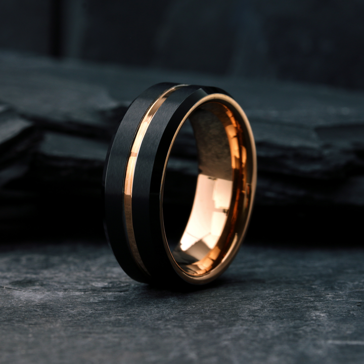 Mens Black and Rose Gold Wedding Ring