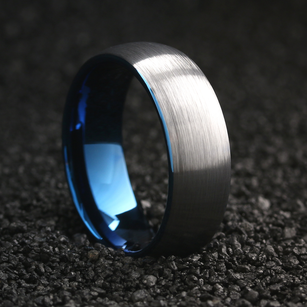 Men's Blue and Silver Wedding Band - Add Engraving