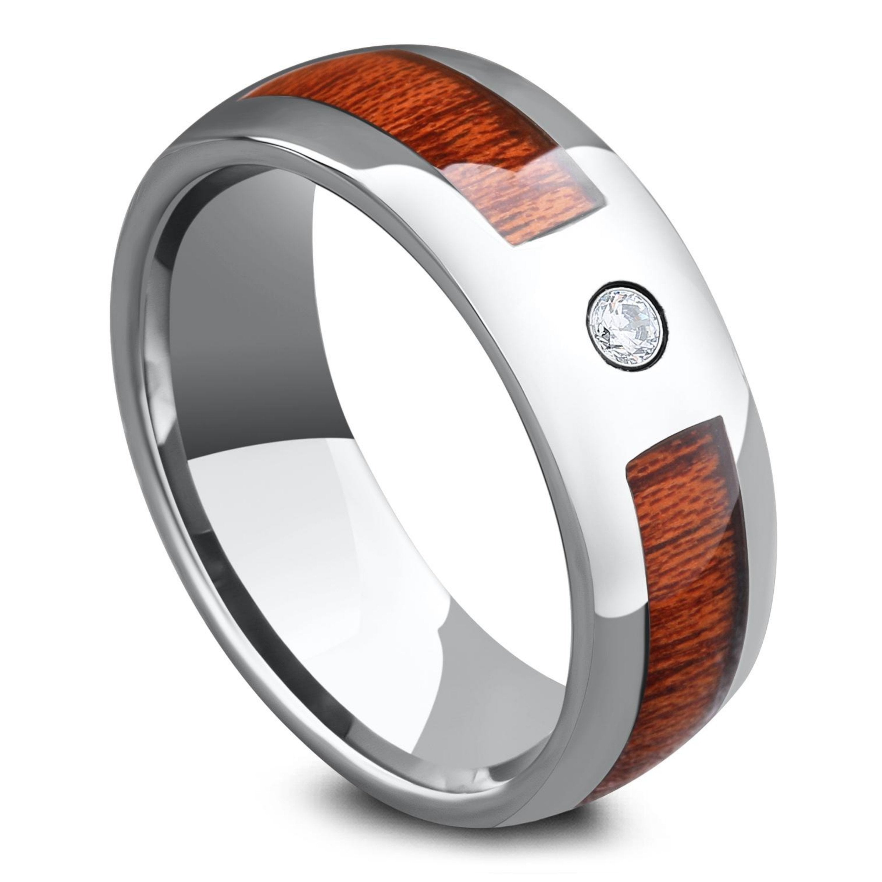 Mens Tungsten Mahogany Inlay 8mm Cubic store Zirconia Wedding Band Ring Size 11