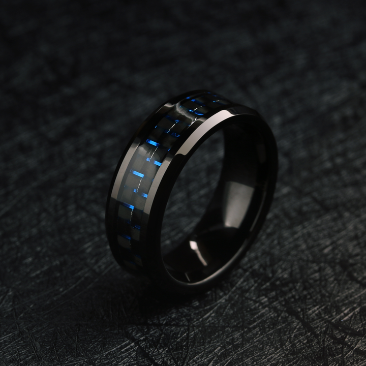 Men's Carbon Fiber Wedding Band Blue and Black