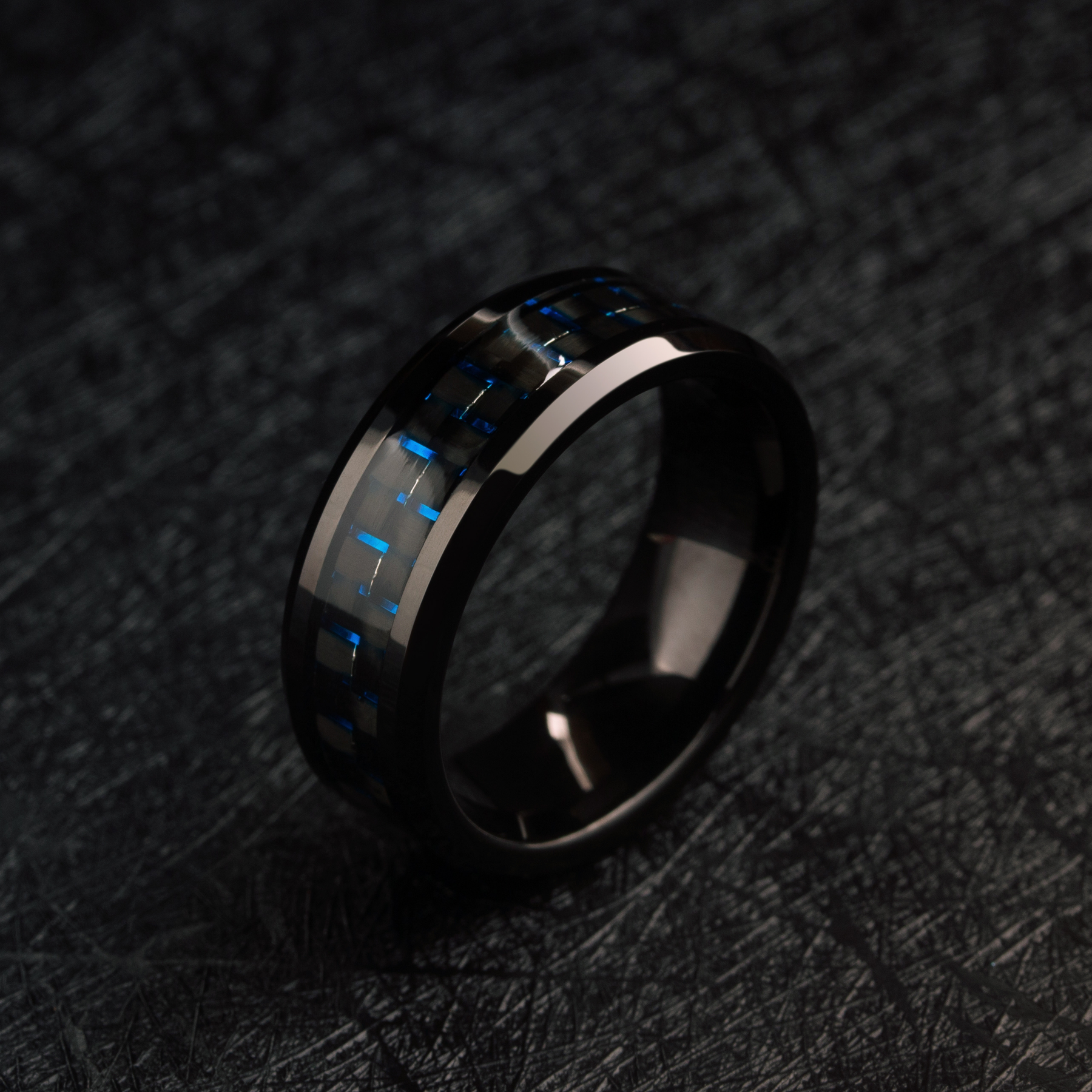 Carbon Core Blue Tungsten Men s Carbon Fiber Wedding Ring