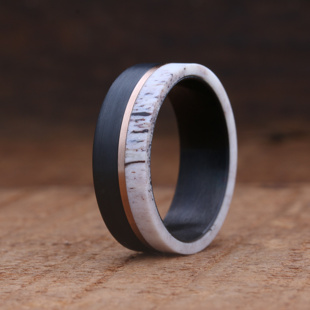 Black Forest Buck Ring - Men's Tungsten Antler Ring With Copper ...