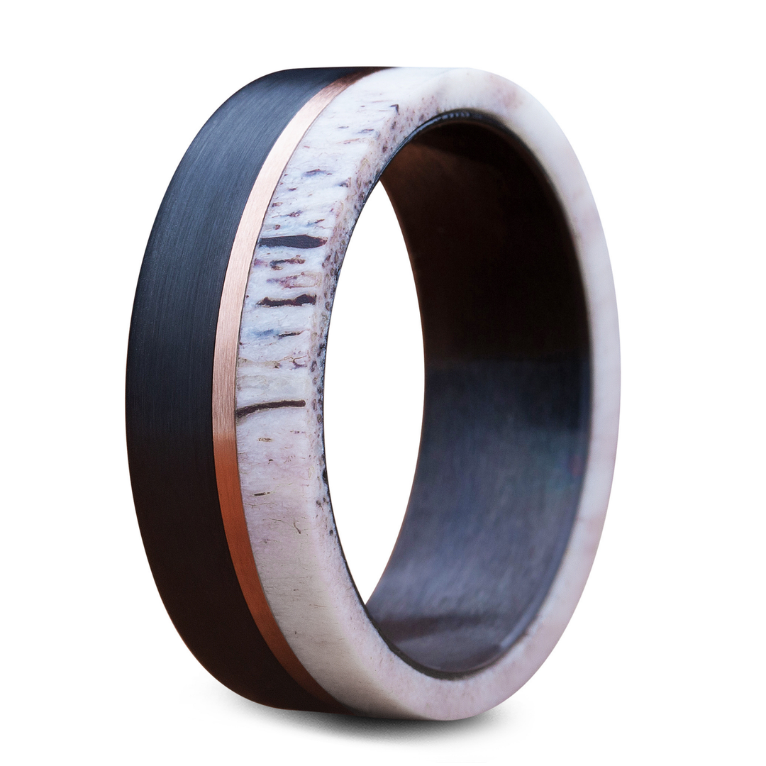 Men's Black Antler Wedding Band Crafted out of Tungsten