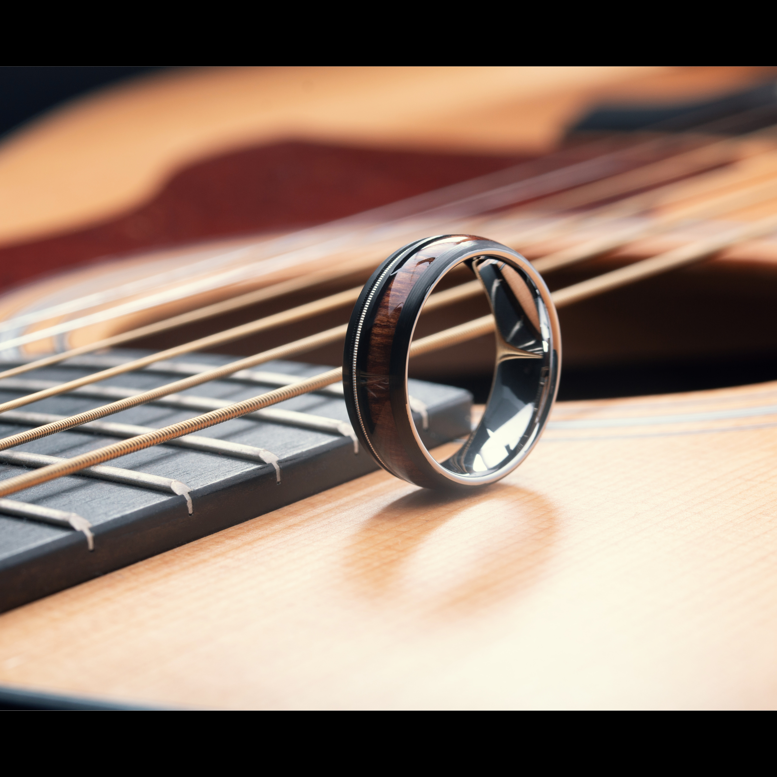 Titanium and Guitar String Men's Ring with Diamond Custom Made Band |  Revolution Jewelry