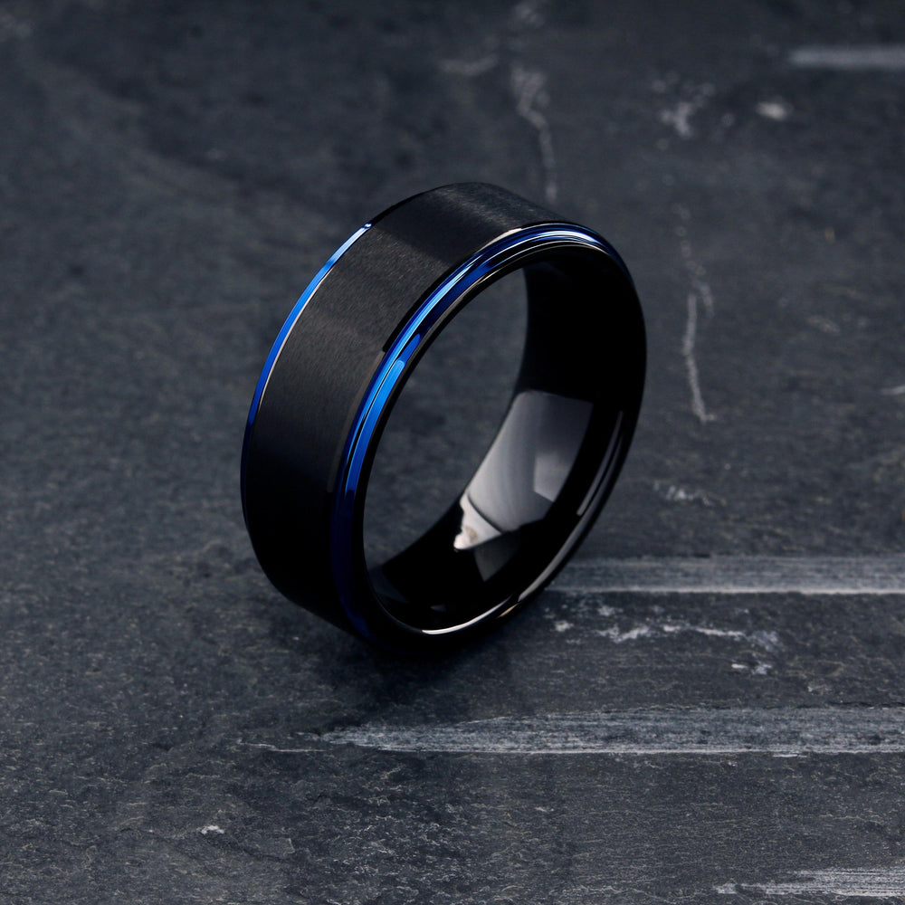 Modern Black and Blue Wedding Ring
