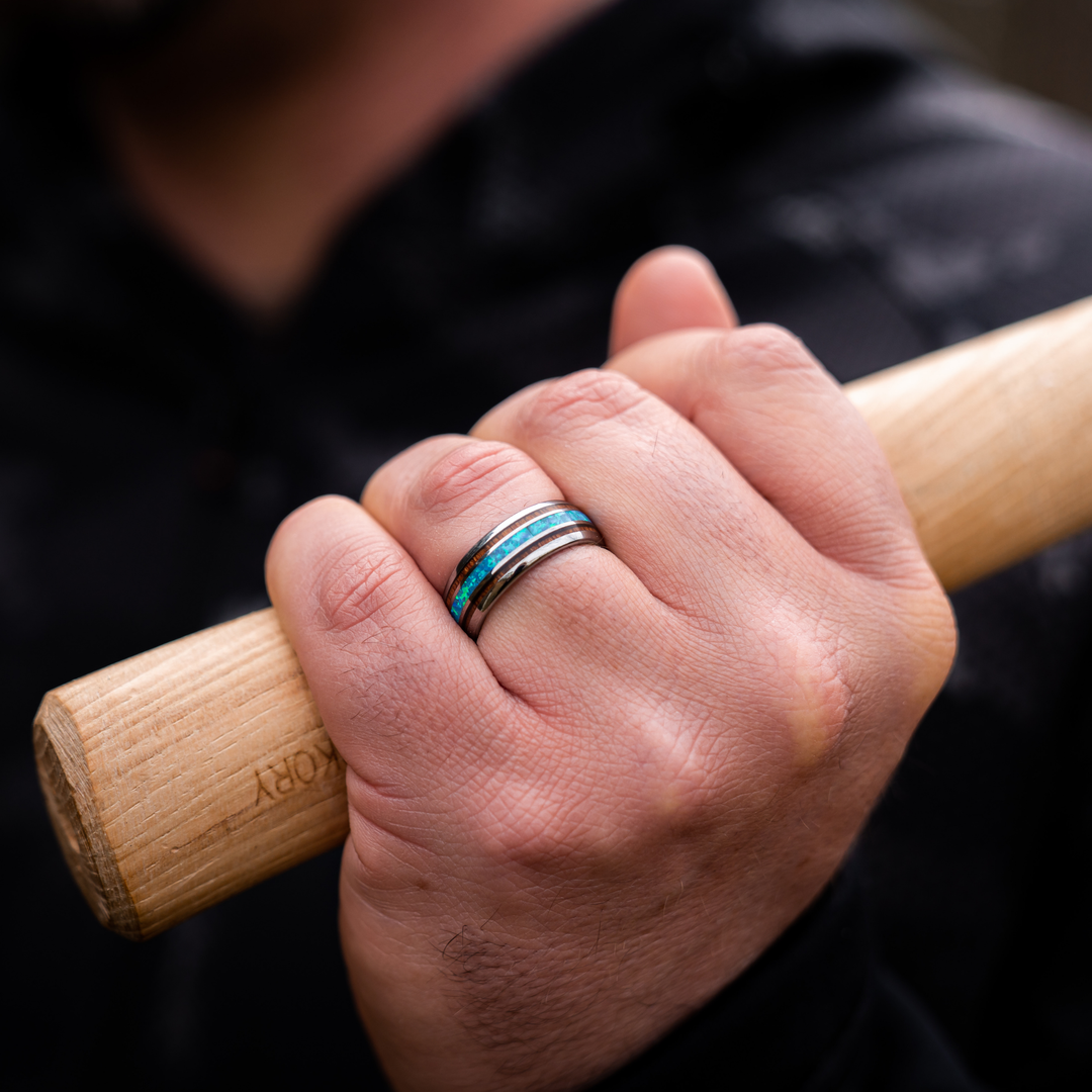 Men's Opal Wood Wedding Ring - Men's Wedding Rings