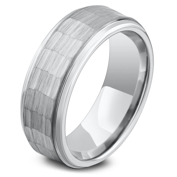 Mens Tungsten Carbide Hammered Wedding Ring