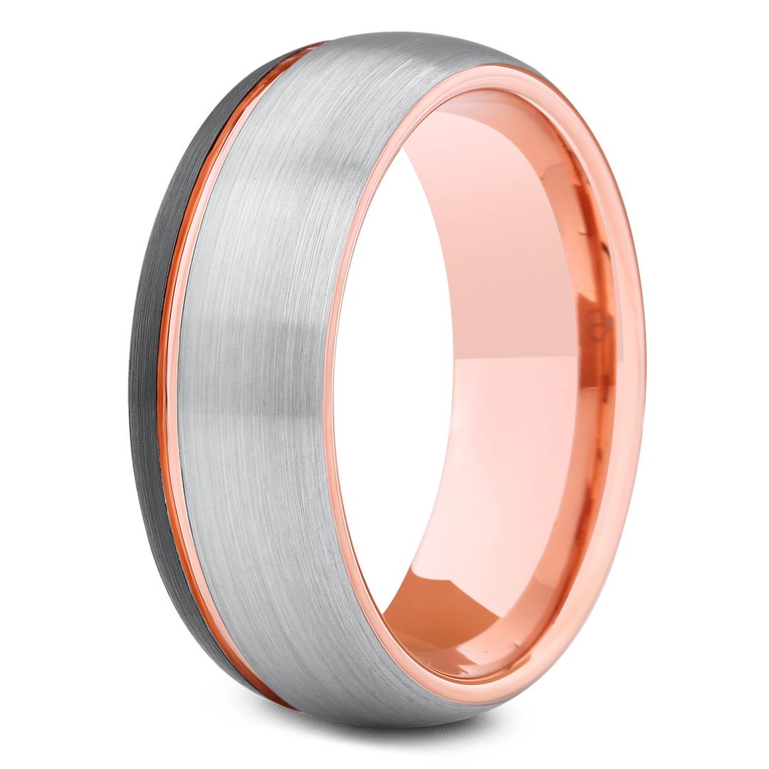 Men's Black, Silver, and Rose Gold Wedding Band