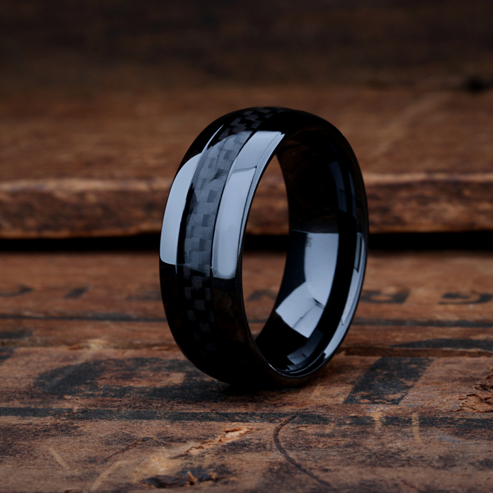 Men's Carbon Fiber Wedding Band In Black - Carbon Core | Engravable 
