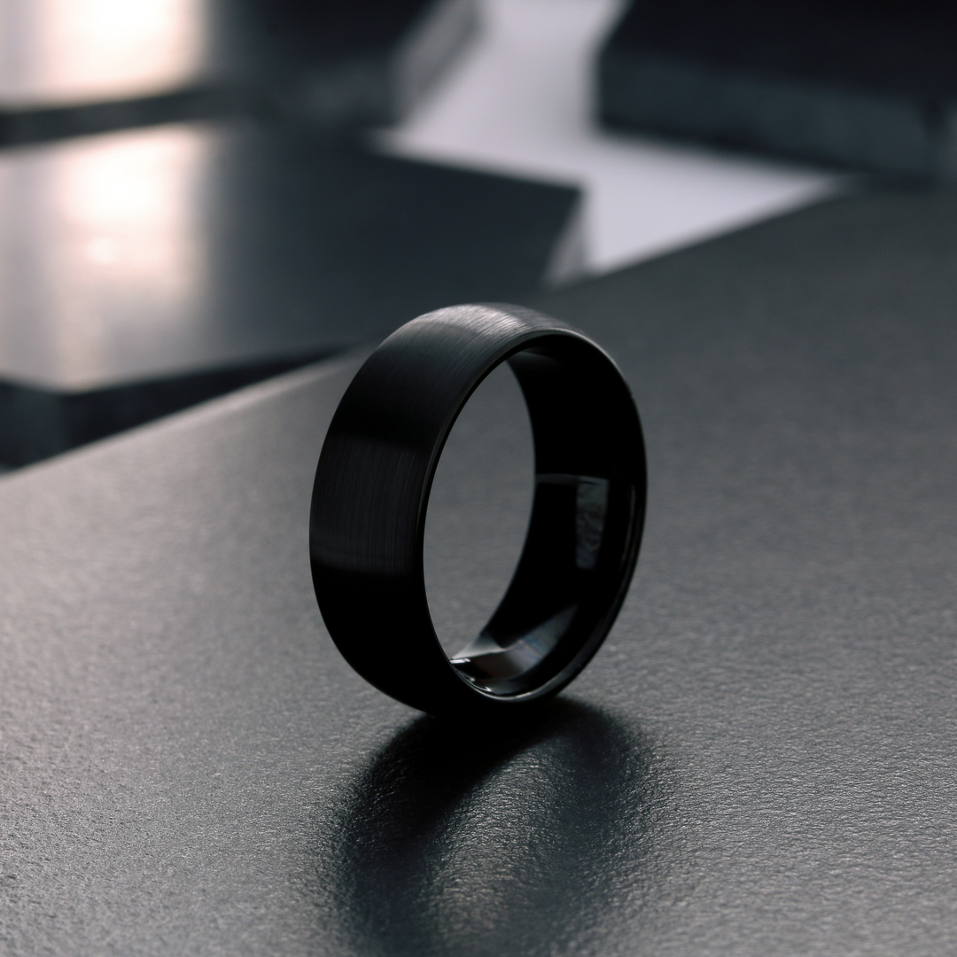 Mens- Black Carbon Fiber Wedding Band - Made of Titanium, 8mm Width, Comfort Fit - Carbon Black, 11.5 | Northern Royal