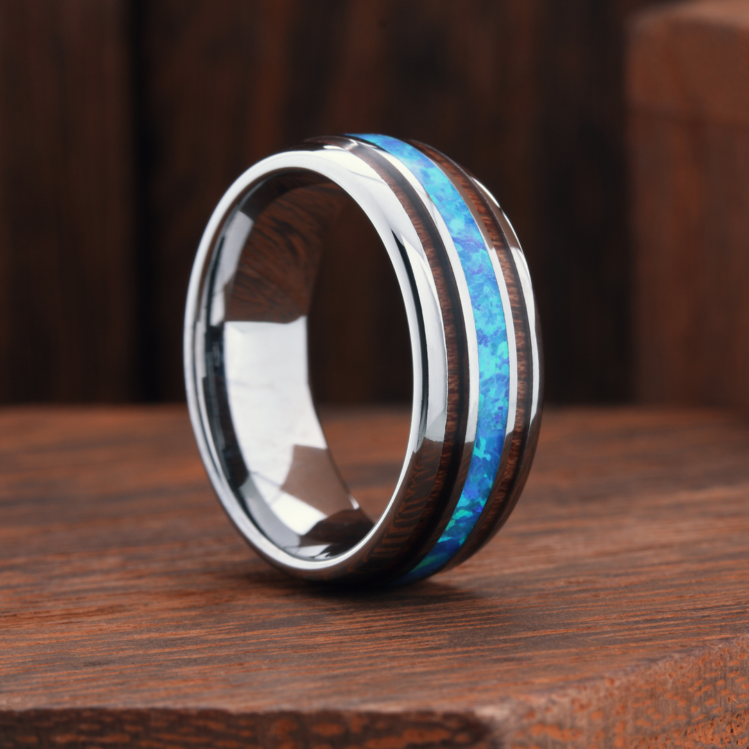Men's Opal Wooden Barrel Ring - Men's Wedding Rings