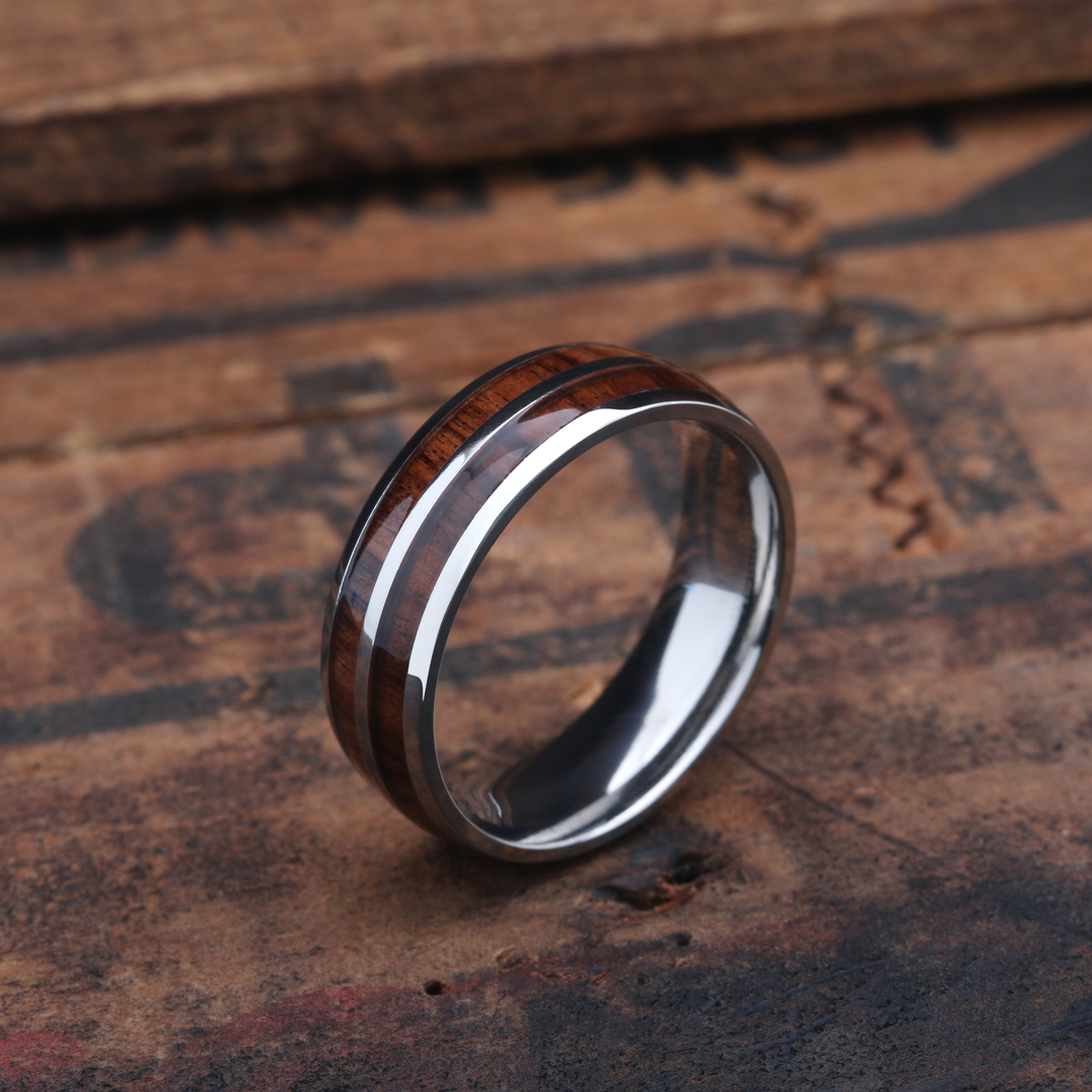 Whisky Barrel Wood Mens Wedding Ring Twist Damascus Steel Mens Ring Bo
