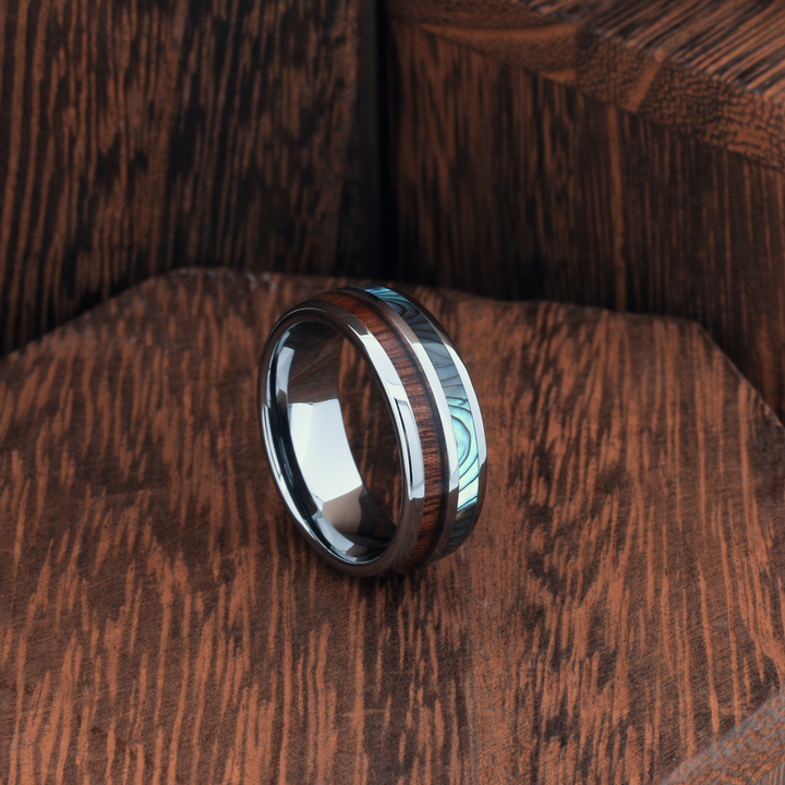 Men's Half Wood and Half Abalone Wood Ring