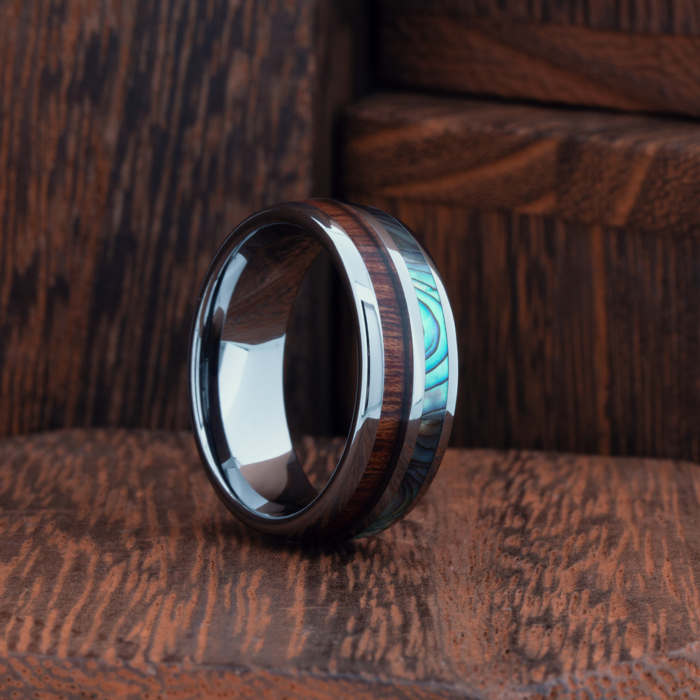 Men's Wood and Abalone Ring
