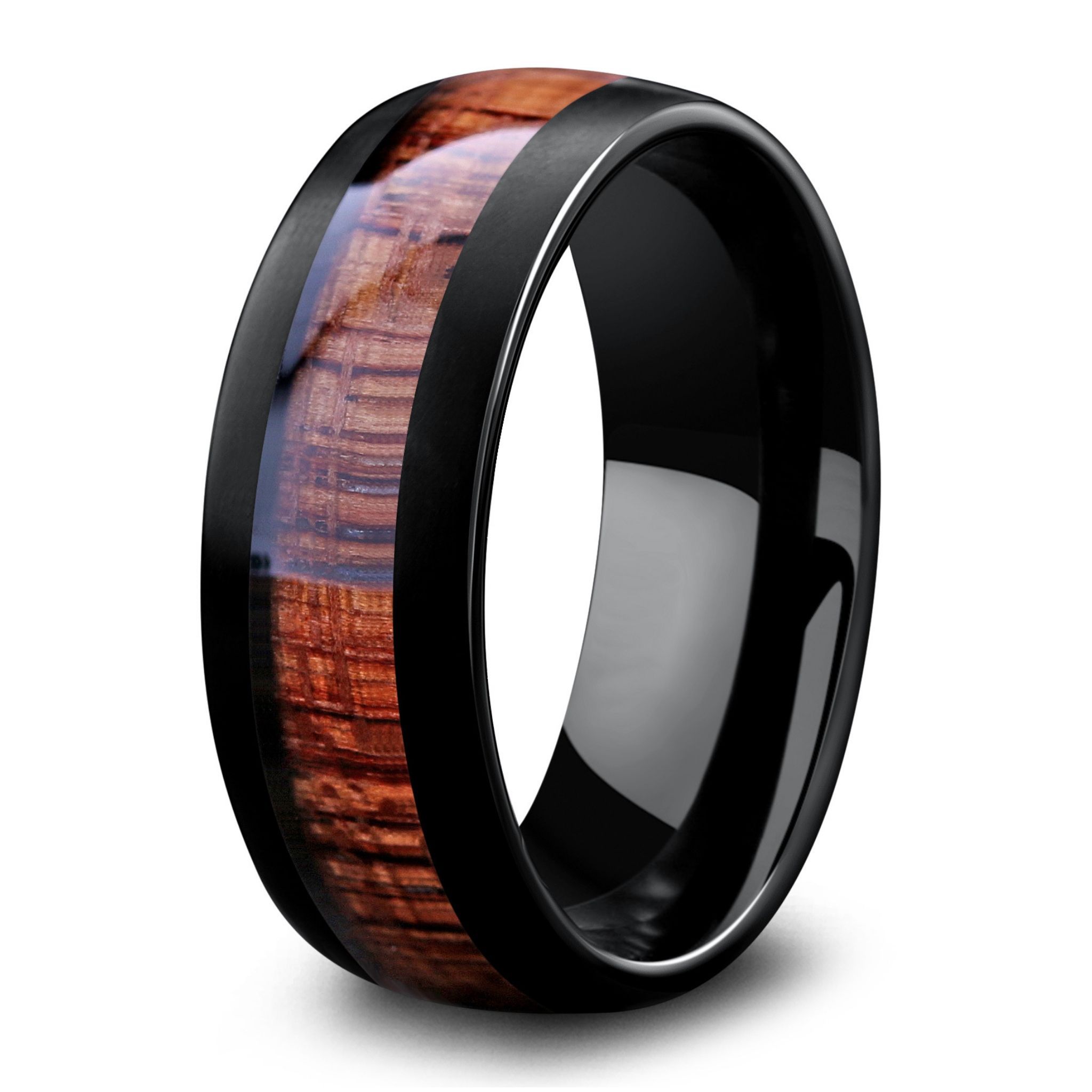 Banff Men s Black Tungsten Wedding Band With Wood Inlay 8mm