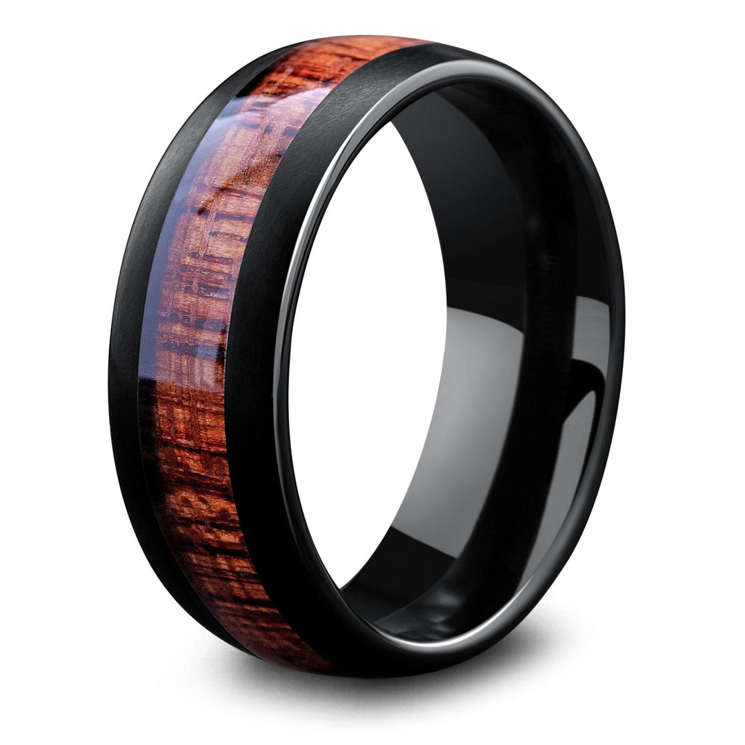 Black Tungsten Ring With Koa Wood Inlay - men's