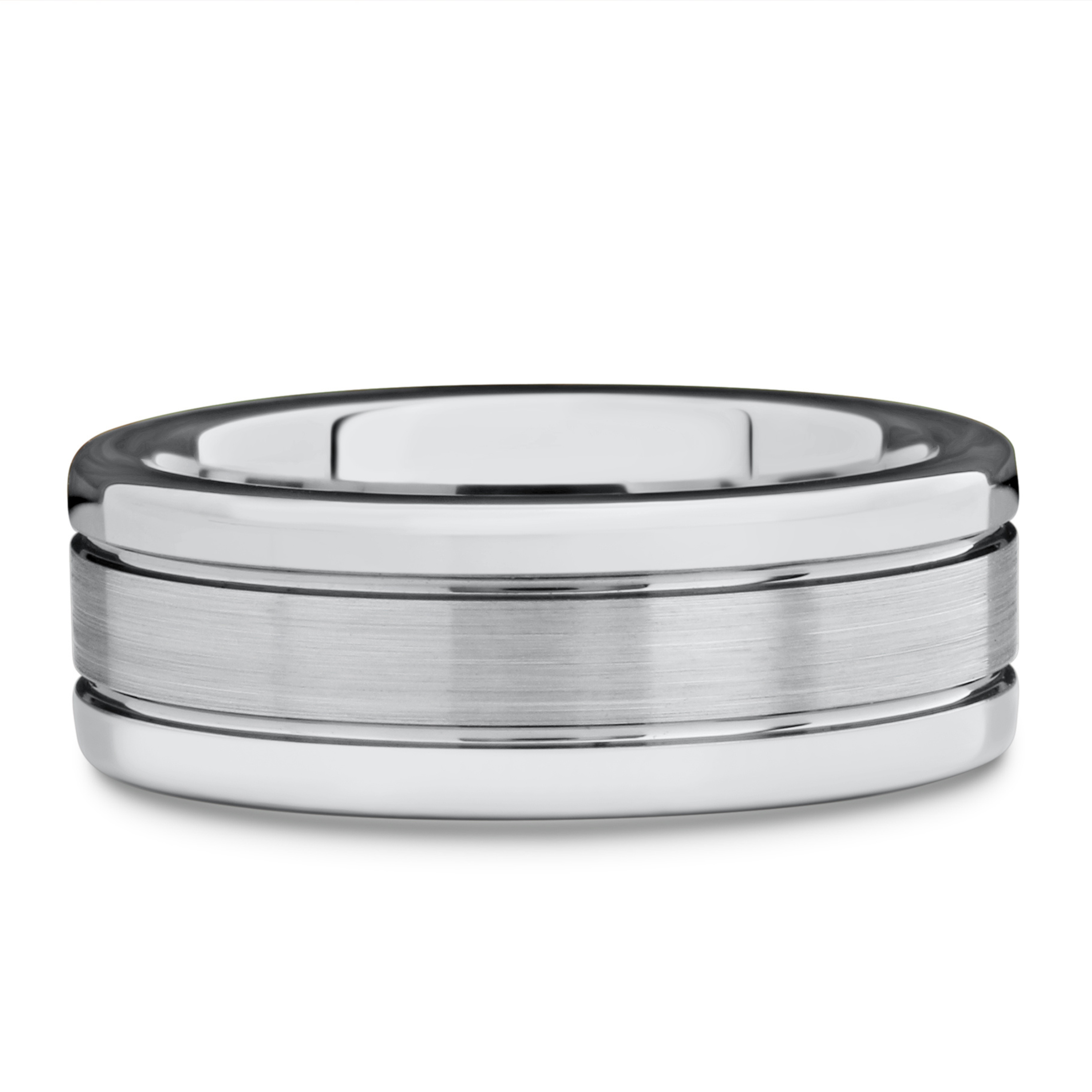 Men's Silver Tungsten Wedding Band With Double Groove Channels
