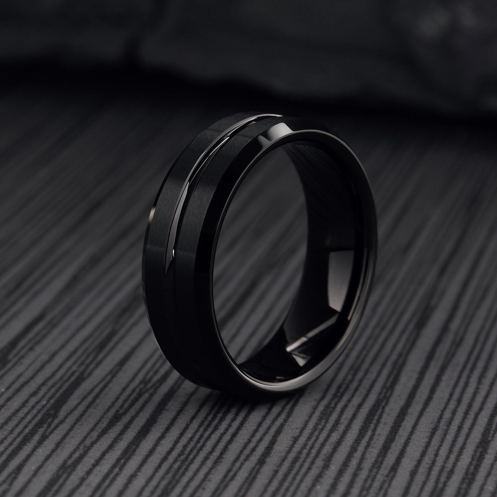 Men's All Black Wedding Ring | Men's Modern Black Wedding Ring