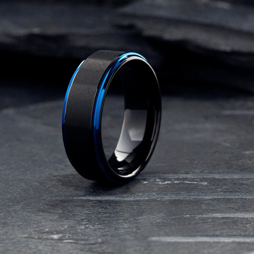 Antrim - Men's Blue and Black Ring | Men's Modern Wedding Band ...