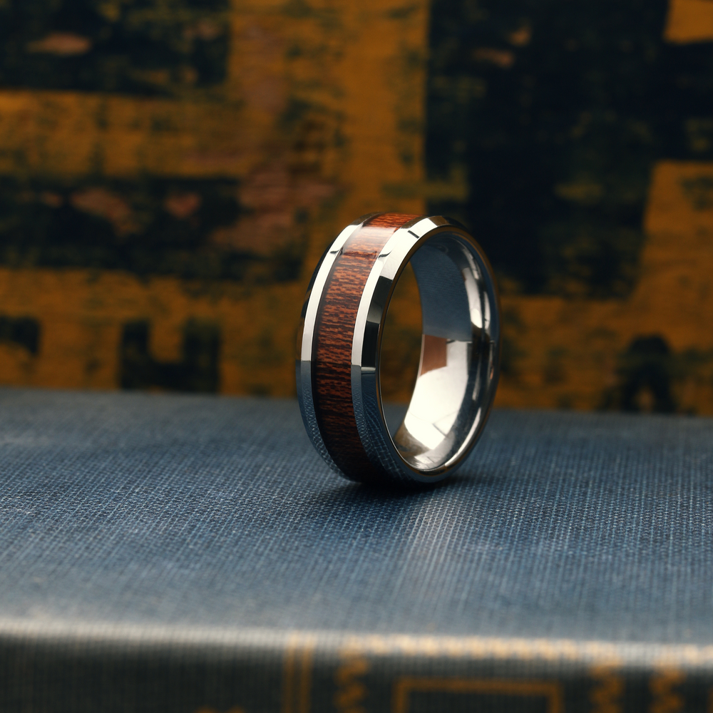Men's Silver Wooden Wedding Ring