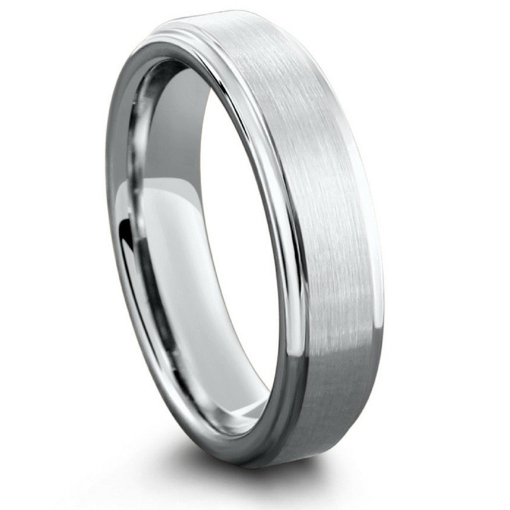 6mm Tungsten Wedding Band With Matte Center and Step Down Edges